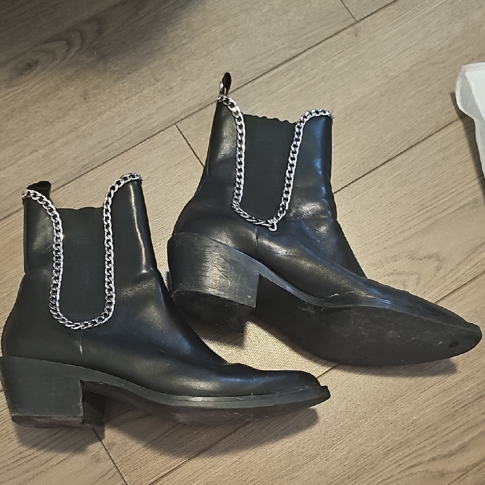 Black Ankle Booties with Silver Chain Trim - Women's